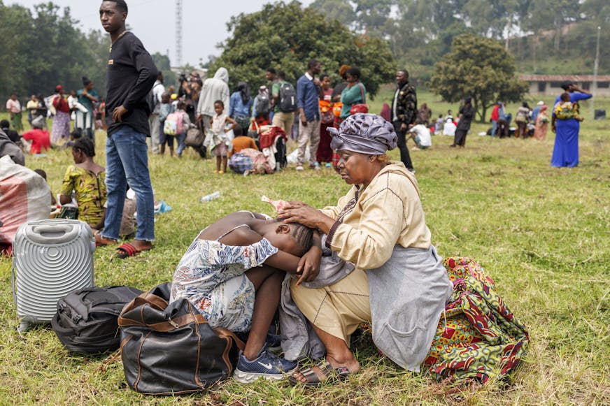 Congolese vluchtelingen zijn aangekomen bij een opvangkamp in Gisenyi, op 28 Januari 2025.