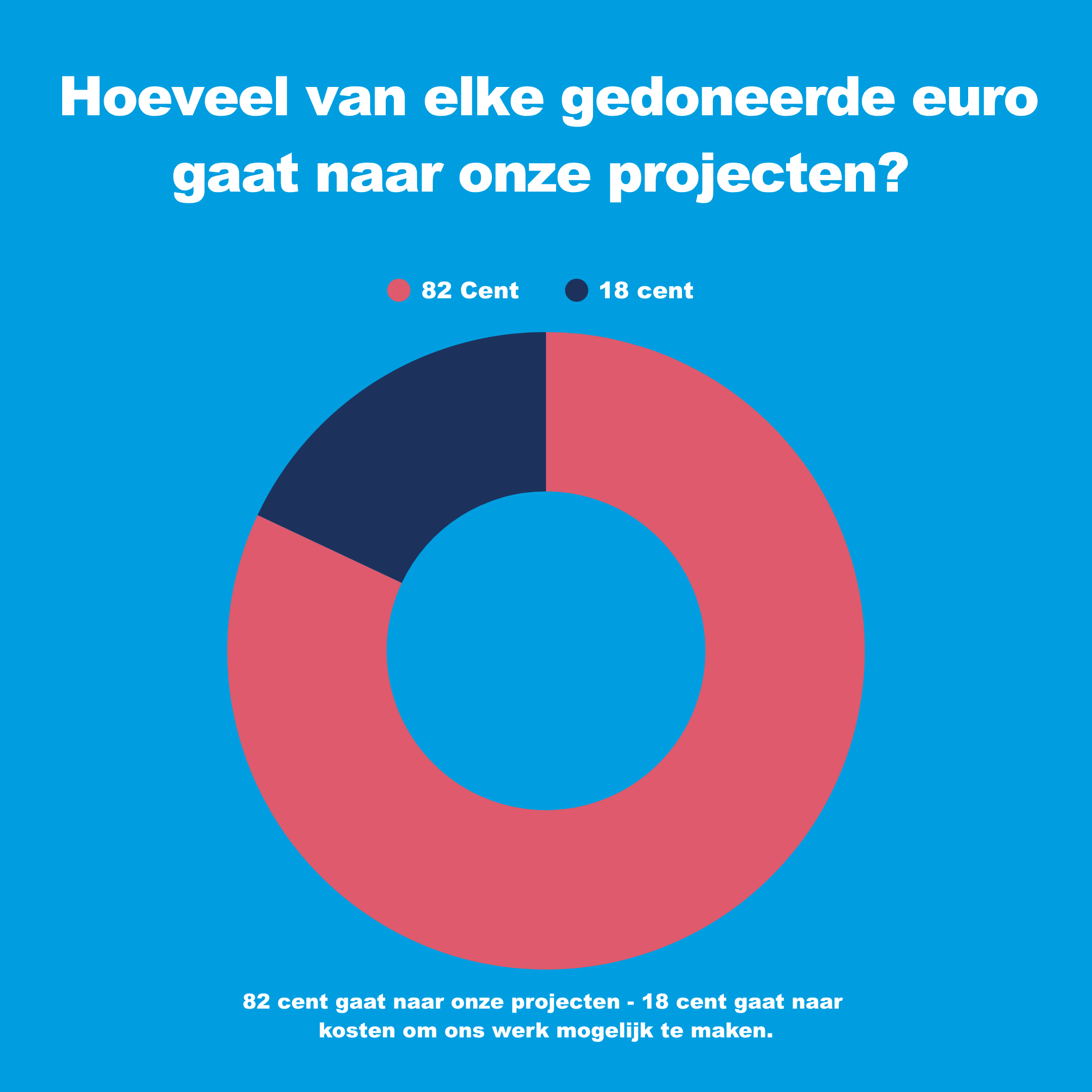 Hoeveel van de gedoneerde euro gaat naar projecten in 2024